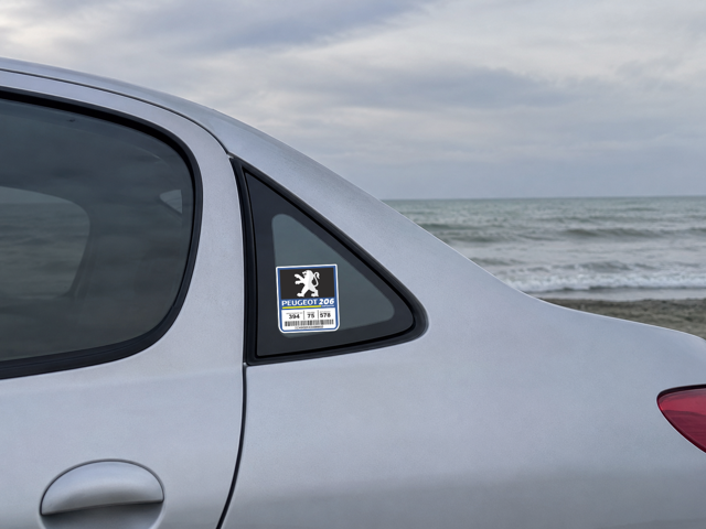 برچسپ بارکدی طرح جدید پژو  206 مناسب نصب بر روی شیشه مثلثی (کد P045)
