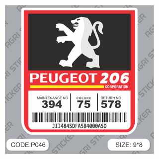برچسپ بارکدی طرح جدید پژو  206 مناسب نصب بر روی شیشه مثلثی (کد P046)