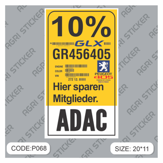 استیکر آداک(ADAC) مناسب پژو405 GLX (کد : P068) فروش به صورت عمده